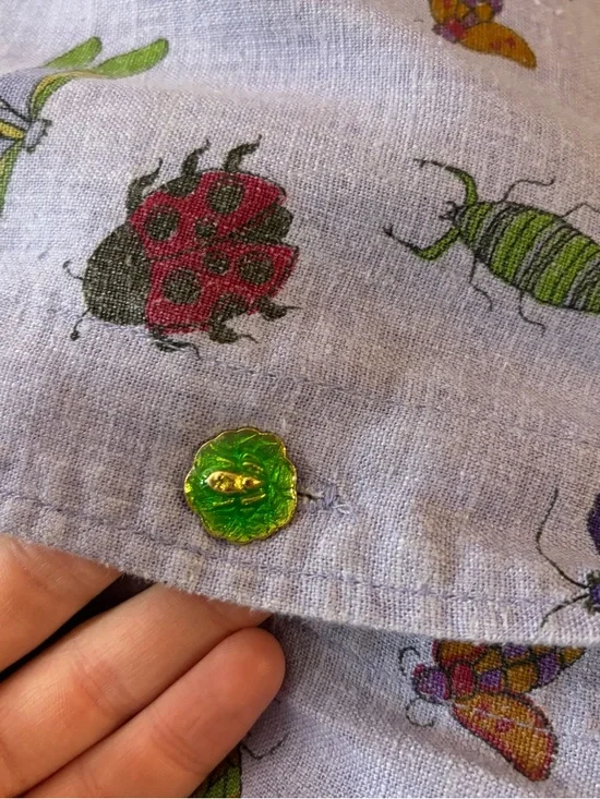 Vintage Purple Linen Blend Bug Patterned Button Up - Picture 4 of 13